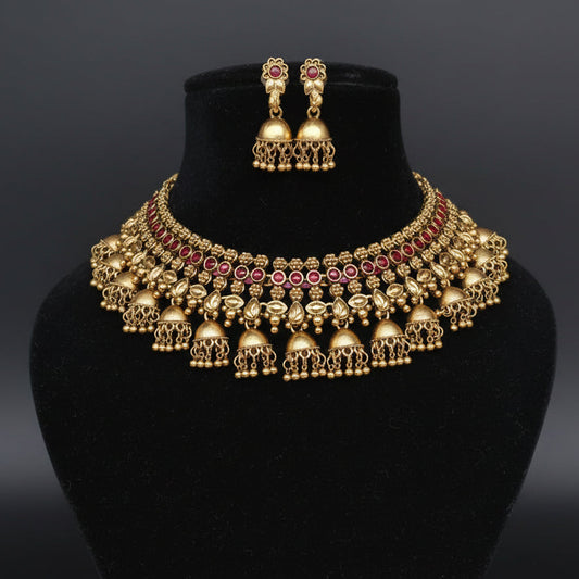 Antique Bridal Jhumka Necklace Set with Earrings