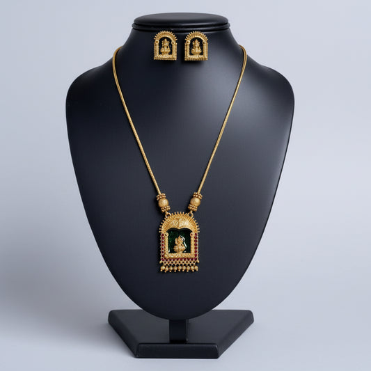 Antique Enamel Lakshmi Temple Pendant Haram with Studs