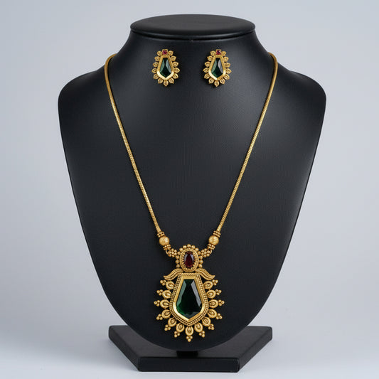 Antique Enamel Nagapadam Pendant Haram with Earrings