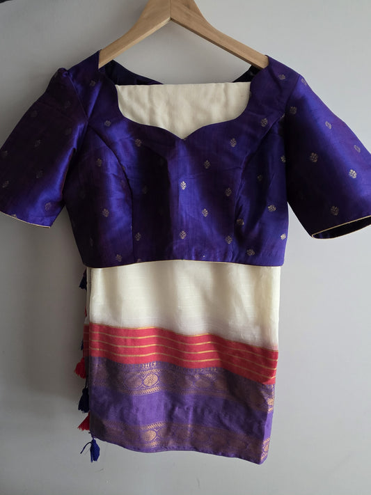 Violet & Red Kerala Mulcotton Saree with Kanchi Border