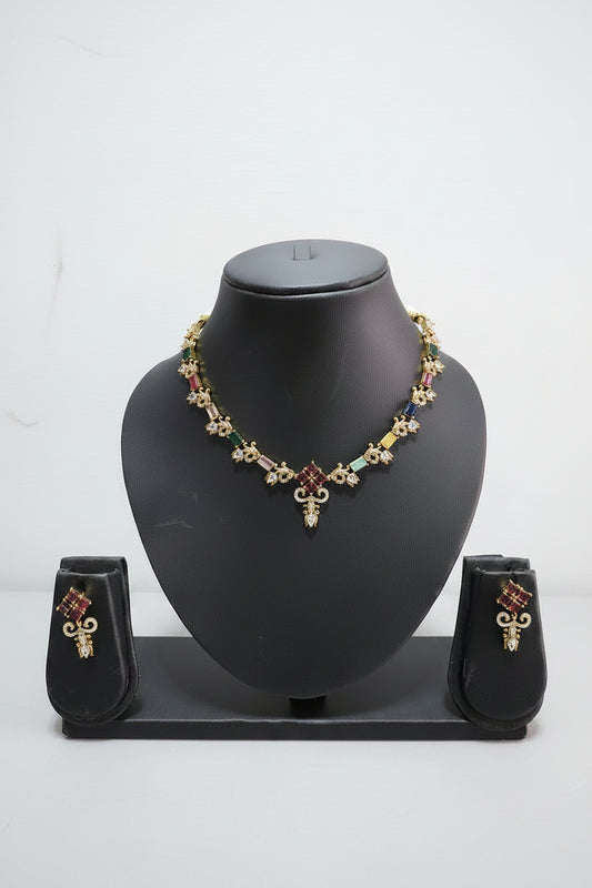 Antique Gold Stone Necklace & Earring Set
