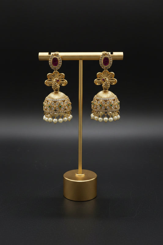 Ruby Kemp Jhumka Earrings – Antique Gold