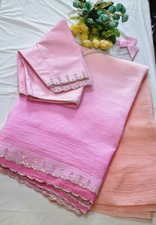 Ombre Crushed Organza Saree with Stitched Blouse | Saree Fall & Pico