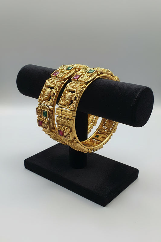 Antique Gold Screw Bangles – Set of 2