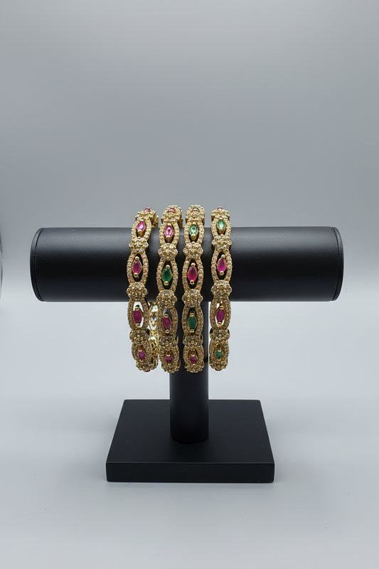 Antique Gold Marquise Stone Bangles – Set of 4