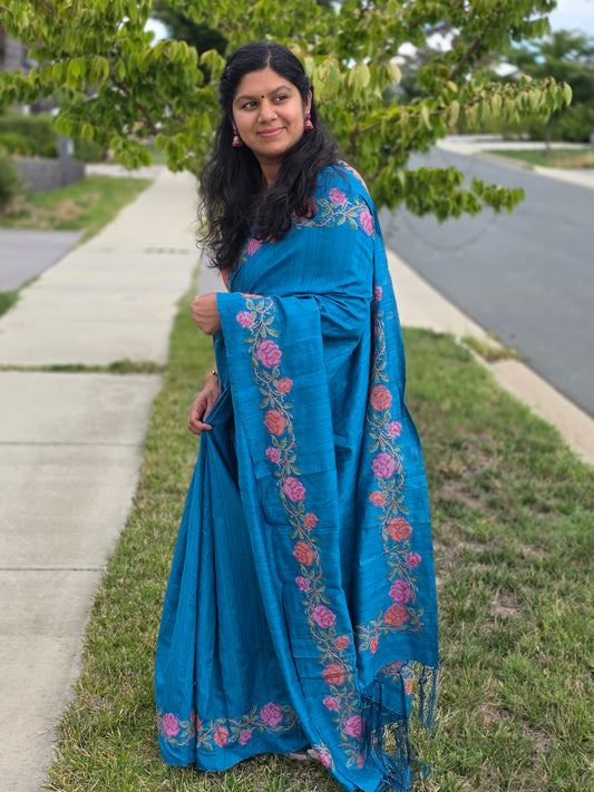 Semi Jute sarees with crochet work