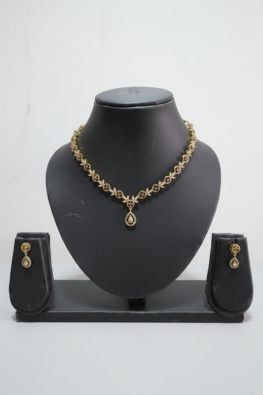 AD Star & Leaf Circle Necklace & Earring Set with Teardrop Pendant