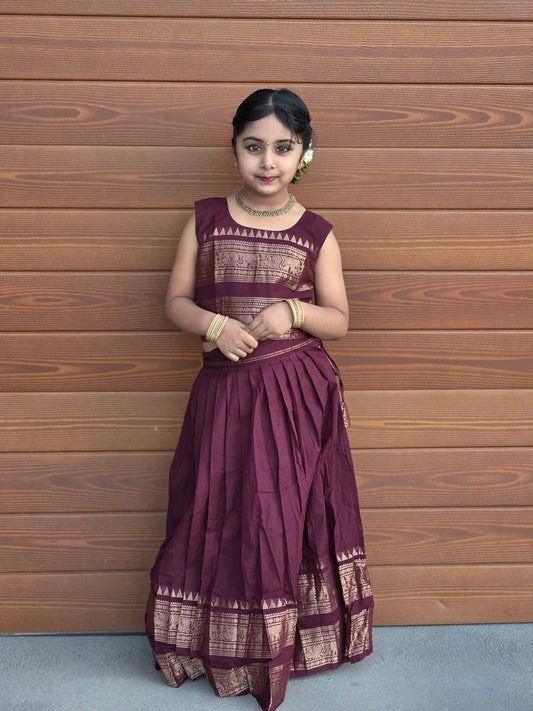 Coffee Brown Kanchi Cotton Top & Skirt