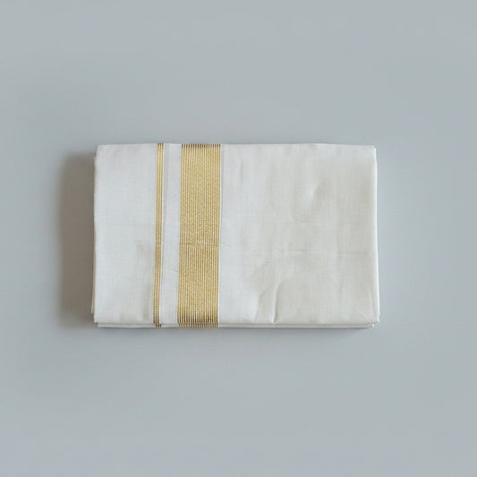 Kerala Men's Double Mundu | Half Fine Gold Zari Border
