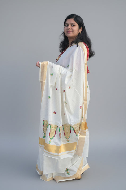 Nettipattam Kerala Saree | Kerala Cotton & Tissue | With Stitched Blouse