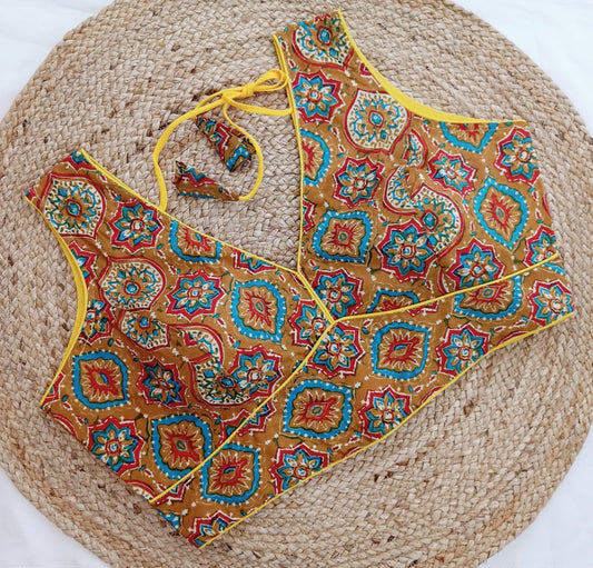 Ajrak V neck cotton readymade saree blouses