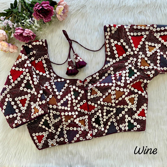 Velvet Heavy embroidery and mirror work readymade saree blouses