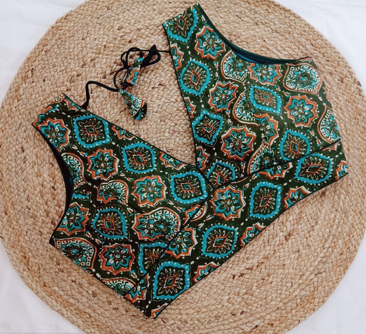 Ajrak V neck cotton readymade saree blouses