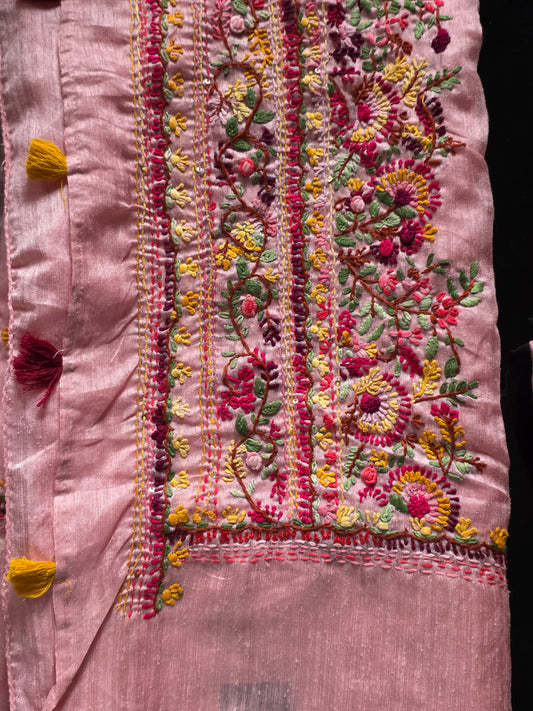 German Jute Hand Embroidery Saree with stitched blouse.