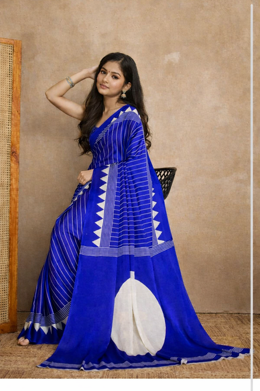 Modal Satin Striped Saree with Circle Pallu and Printed Blouse Piece