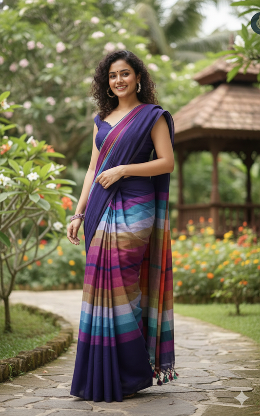 12O count Rainbow mulcotton Saree