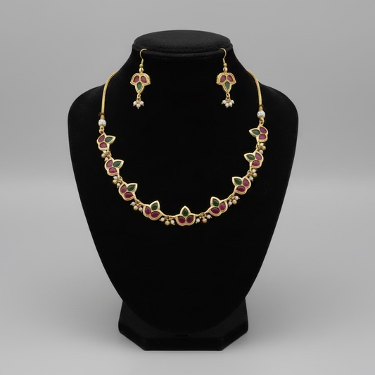 Lotus Motif Necklace with Earrings Set