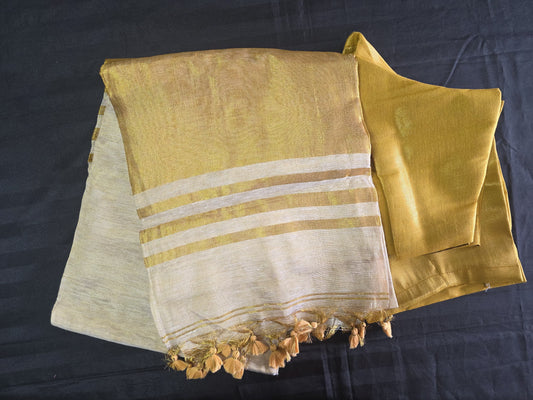 Kerala Linen Tissue Saree with stitched blouse.
