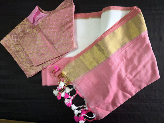 Kerala mul mul cotton saree with stitched blouse.