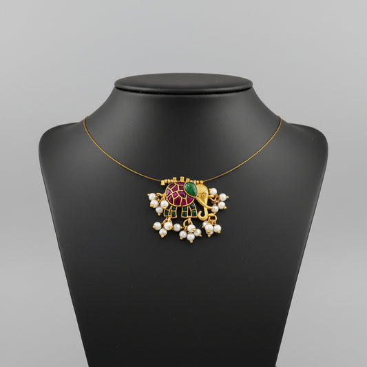 Kemp Stone Invisible Chain with Elephant Pendant - Elegant Indian Jewellery