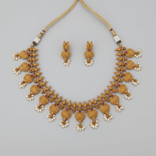 Multi Shell Kemp Temple Necklace Set with Drop Earrings