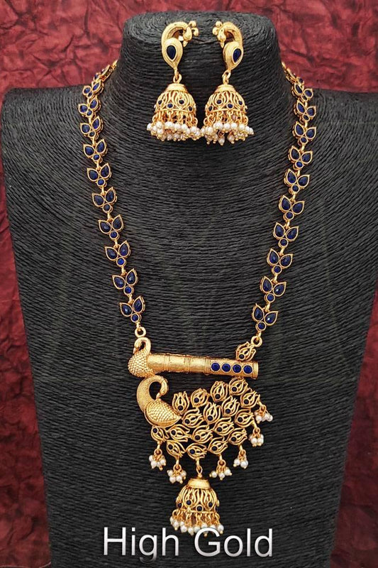 Traditional long haram peacock design necklace - Indian jewellery