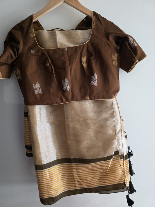 Coffee Brown Tissue Mul Cotton Saree