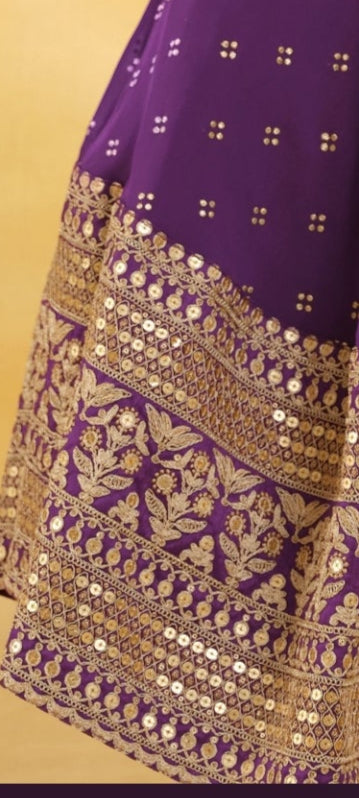 Purple Embroidred Party wear Anarkali suit