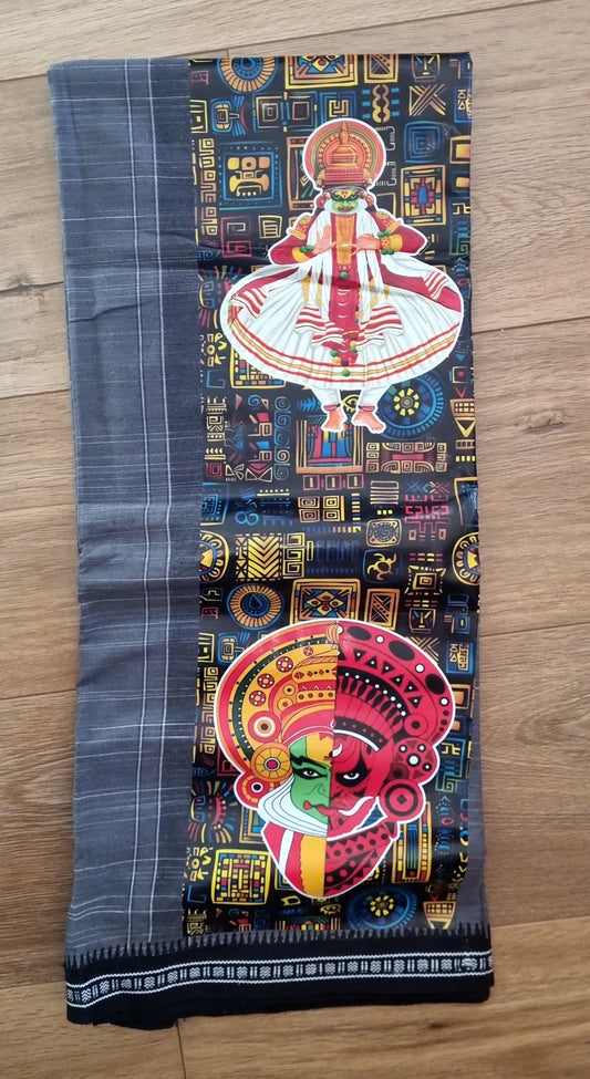 Men's cotton coloured Dhoti/Lungi with sticker print Kerala traditional artform