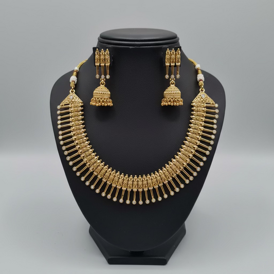 Designer Antique High Gold Finish Necklace Set with Jhumka