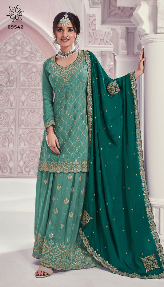 Heavy Embroidered Chinon Partywear Salwar Kameez