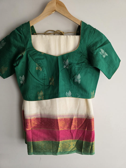 Rani Pink & Green Kerala Mulcotton Saree with Kanchi Border