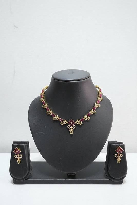 Antique Gold Stone Necklace & Earring Set