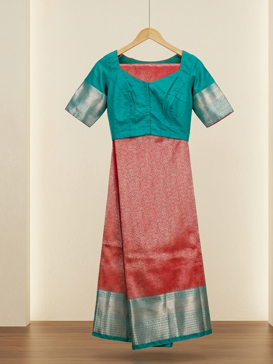 Brocade Premium Semi Kanchi Silk Saree with Contrast Blouse | Saree Fall & Pico