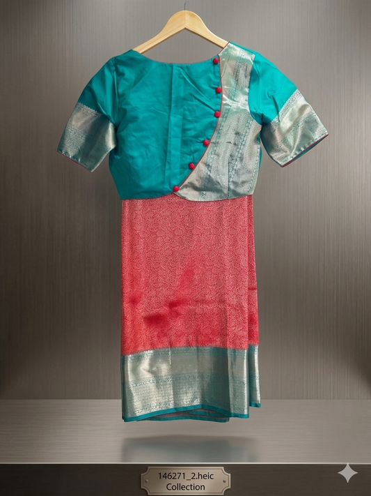 Brocade Premium Semi Kanchi Silk Saree with Contrast Blouse | Saree Fall & Pico
