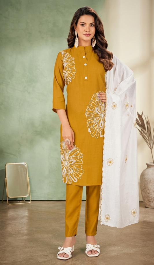 Vatican Silk 3 Piece Set – Embroidered Kurti, Pant & Dupatta