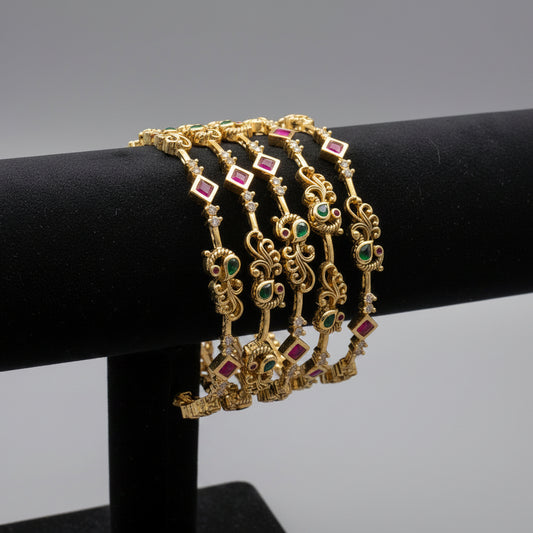 Antique Gold Temple Bangles – Set of 4