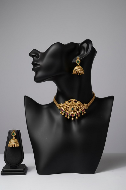 Kemp Stone Choker with Jhumka Earrings Set