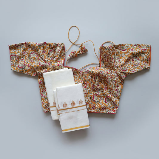 Puliyilakkara set mundu with ready to wear blouse