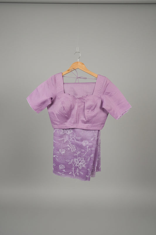Leolin Tissue Saree with Cutwork & Ready-to-Wear Blouse