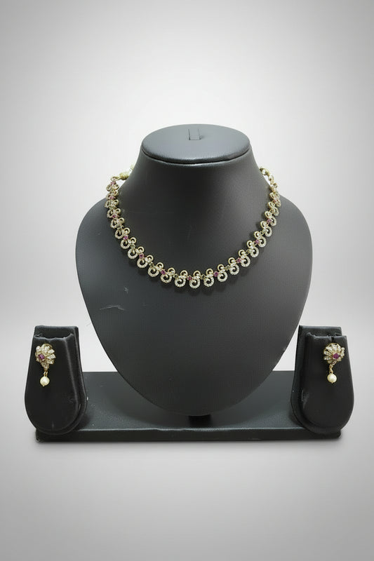 AD Swirl Scroll Necklace & Earring Set with Pearl Drop