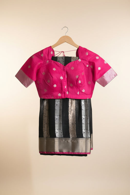 Premium Soft Organza Saree with Contrast Zari Border & Stitched Blouse | Saree Fall & Pico