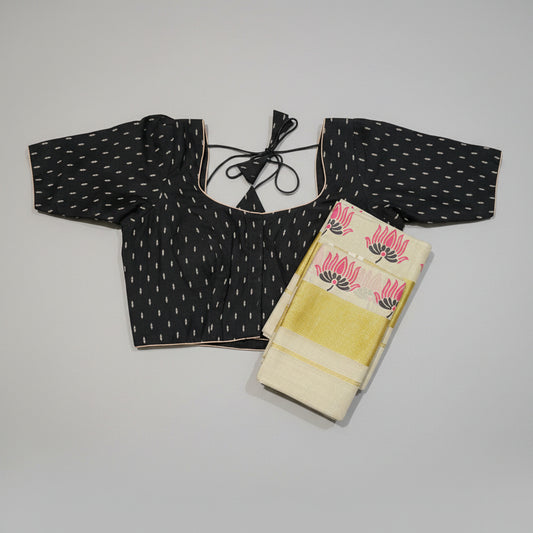 Kerala Tissue Setmundu with ready to wear blouses