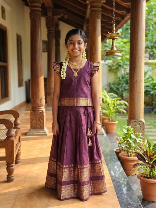 Coffee Brown  Kanchi Cotton Top & Skirt