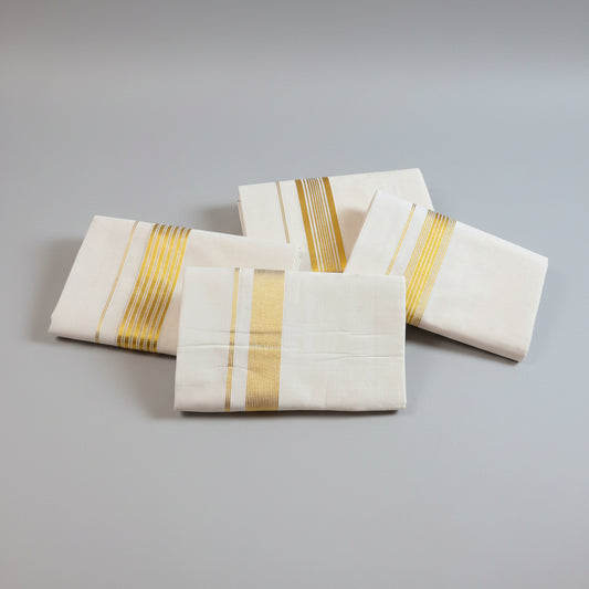 Kerala Men's Double Mundu | Half Fine Gold Zari Border