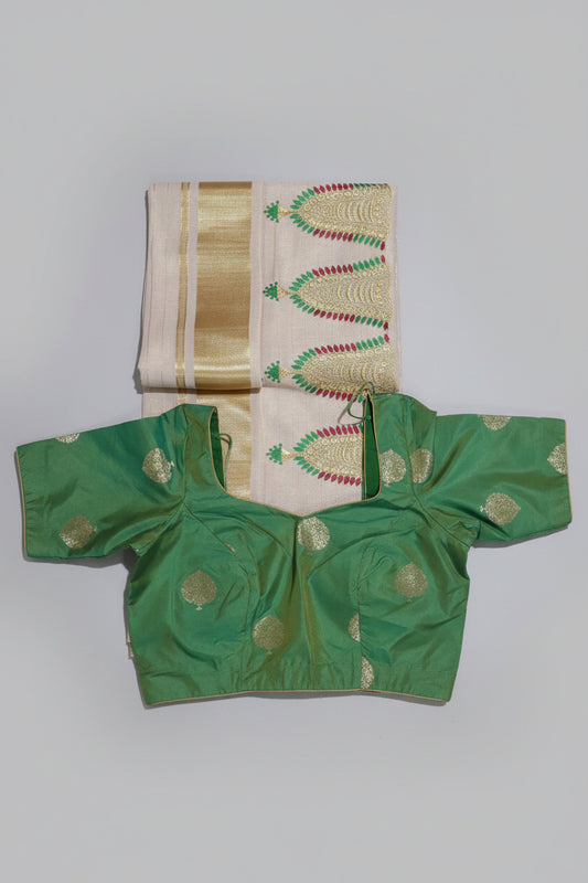 Nettipattam Kerala Saree | Kerala Cotton & Tissue | With Stitched Blouse