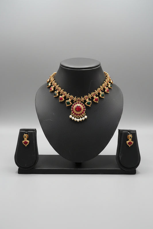 Kerala Palakka Necklace Set with Earrings