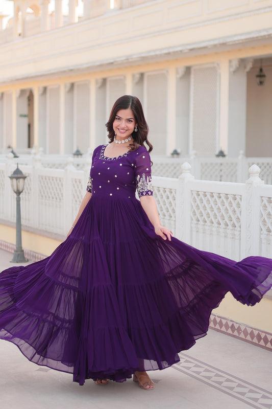 Faux Georgette readymade partywear Gown