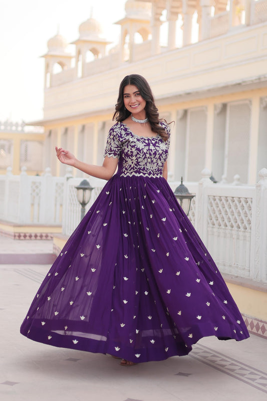 Faux Georgette  Embroidery Readymade Partywear Gown