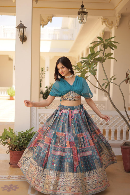 Ramablue Embroidery Russian Silk Indo Western Lehenga Choli
